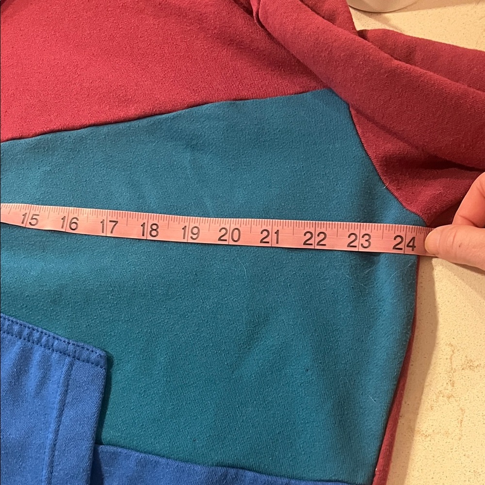 Colorblock Maroon Hoodie with Teal and Blue Panels - Picture 5 of 5
